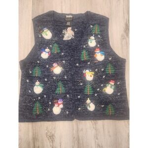 Designer Originals Studio Ho Ho Ho Christmas Beads Snowman Sweater Vest Sz Large